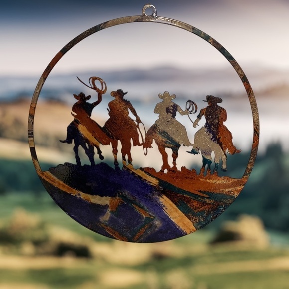 Cowboy Wall Art Window Hanging 8" Suncatcher Southwest Lazart Style - Picture 3 of 6